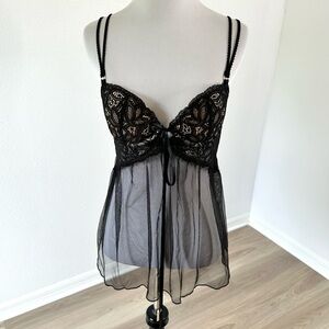Victorias Secret Black Lace Babydoll Slip 34B